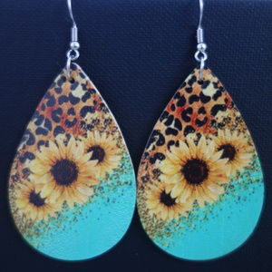 3/$25 Sun Flower Leopard Print Teardrop Dangle Tear Drop Earrings